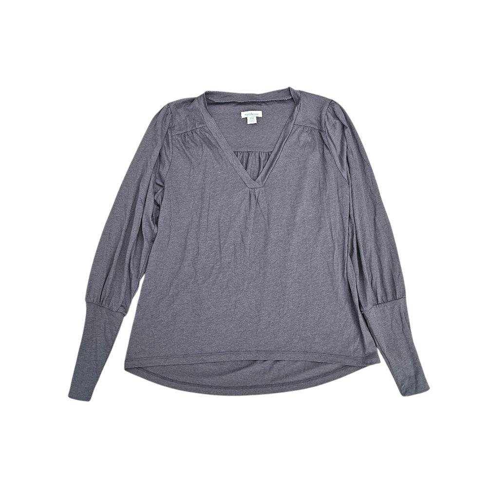 Sundance‎ Women's Long Sleeve V-Neck Gray Knit Shirt Petit XS Romantic Rustic